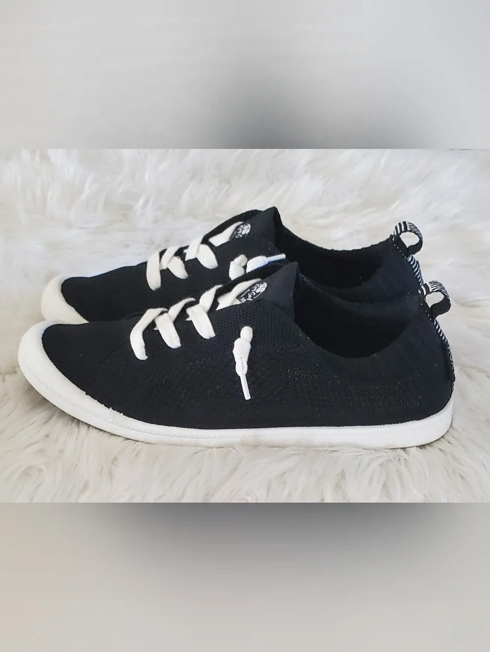 Roxy Bayshore III Black Knit Sneakers | Memory Foam Lace-Up Casual Shoes Size 10